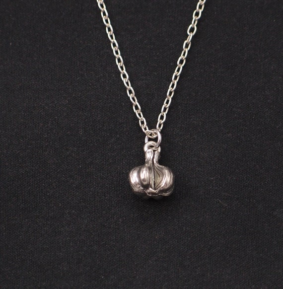 garlic necklace silver tiny garlic cloves 3D charm vegetable