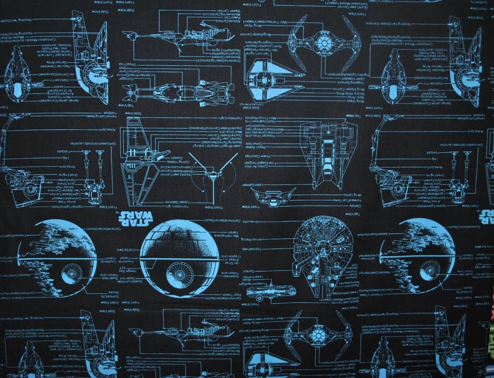 Star Wars Fabric Blue prints on black 73010110 / Star Wars