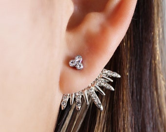 Silver Ear Jackets + Sparkly Spikes - silver ear jacket/ ear jacket spike/ ear jacket silver/ ear jacket earring/ birthday/ gifts for her