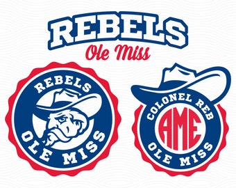 Mississippi Ole Miss Monogram Frames - SVG EPS DXF Studio3 - Rebels Cut Files for Silhouette Studio, Cricut Design Space, Cutting Machines