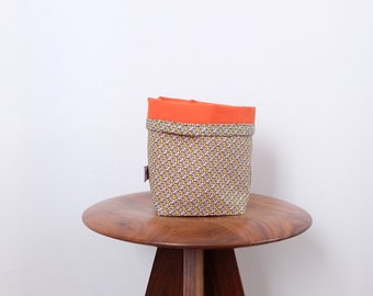 Small fabric basket - geometric and plain orange patterns