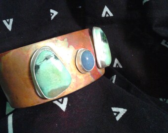 Copper & stone cuff bracelet