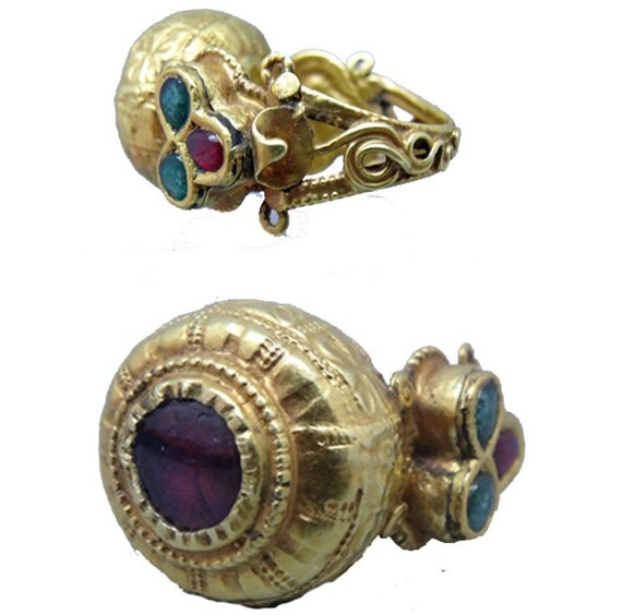 Antique Ring Gold Emerald Ruby Garnet Snake Unisex Man India