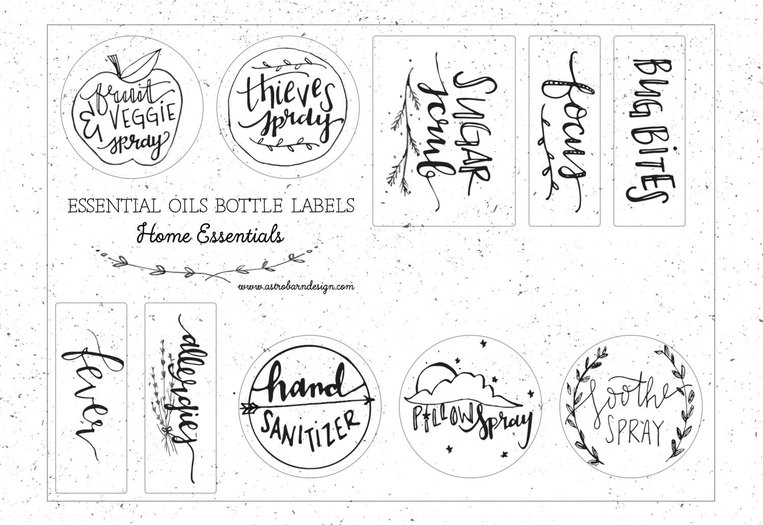 Essential Oils Bottle Labels Home Essentials sheet of 10 drip