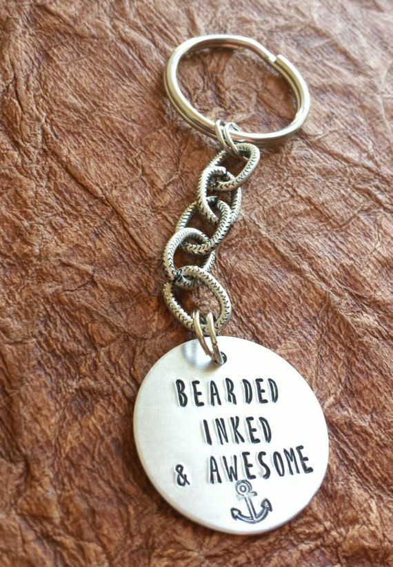 Bearded Inked and Awesome Manly Keychain Gift for Him