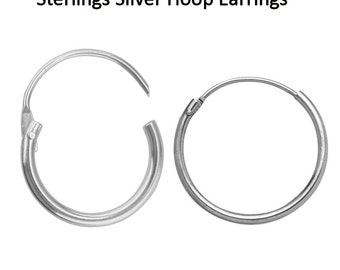 Solid 925 Sterling Silver 11mm Earrings Polished Creole Hoop Sleeper New Free Shipping in UK