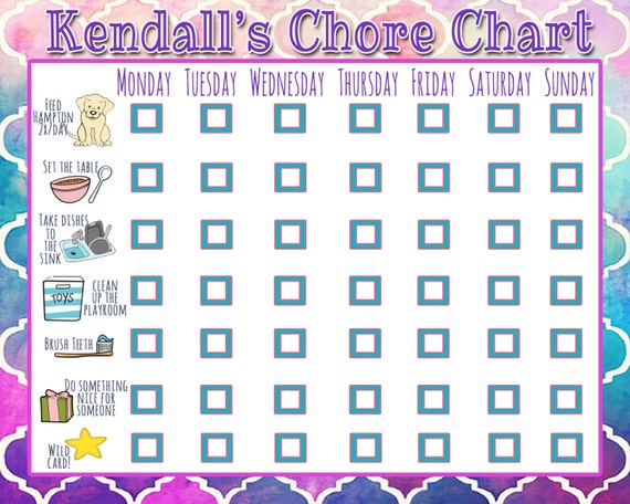 Custom Chore Chart Girls Chore Chart Kids Chore Chart