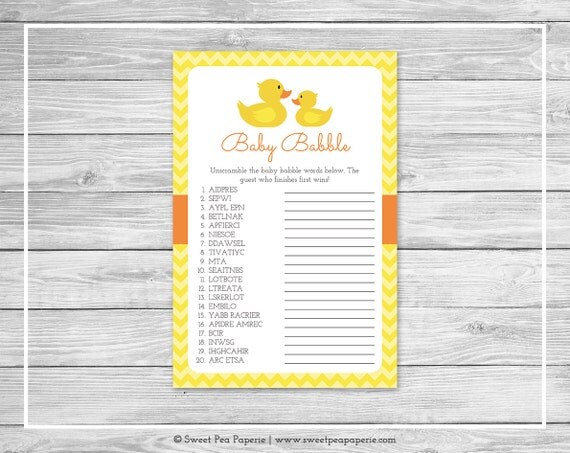Rubber Ducky Baby Shower Baby Babble Game Printable Baby