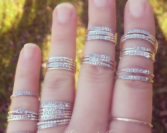 2mm Sterling Silver Stackable Name Rings, Mother's Rings, Layered Rings, Stackable Rings, Customized Ring, Name Rings Stackable, Silver Band