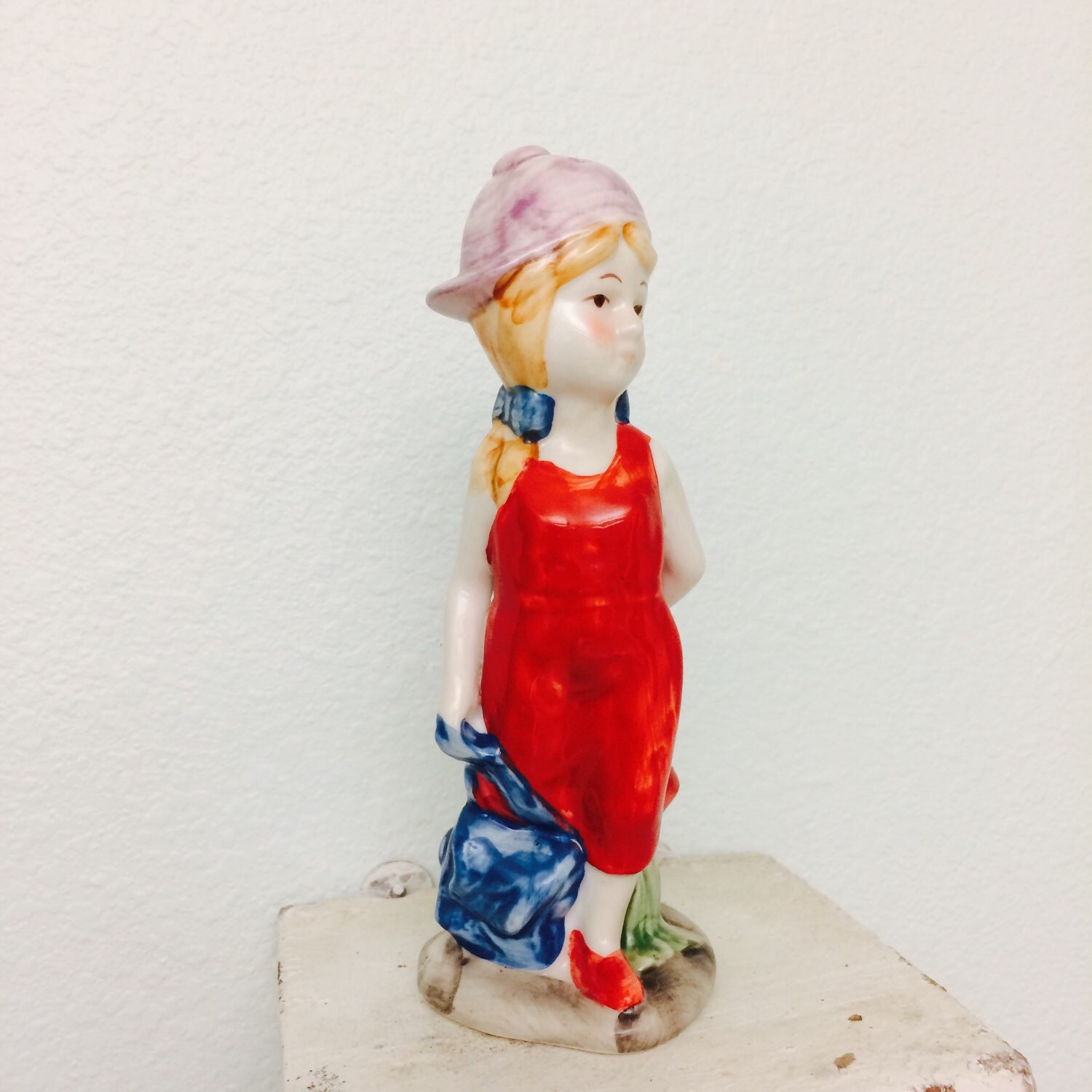 Little Girl Statue Female Figurine Red Dress Girl Porcelain
