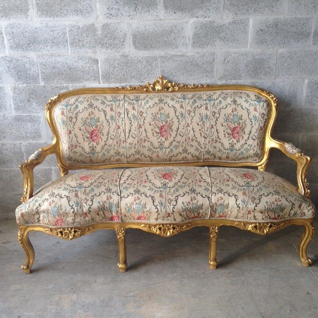 French Settee Blue French Sofa Vintage Furniture Antique Baroque Furniture  Rococo Interior Design Vintage Settee