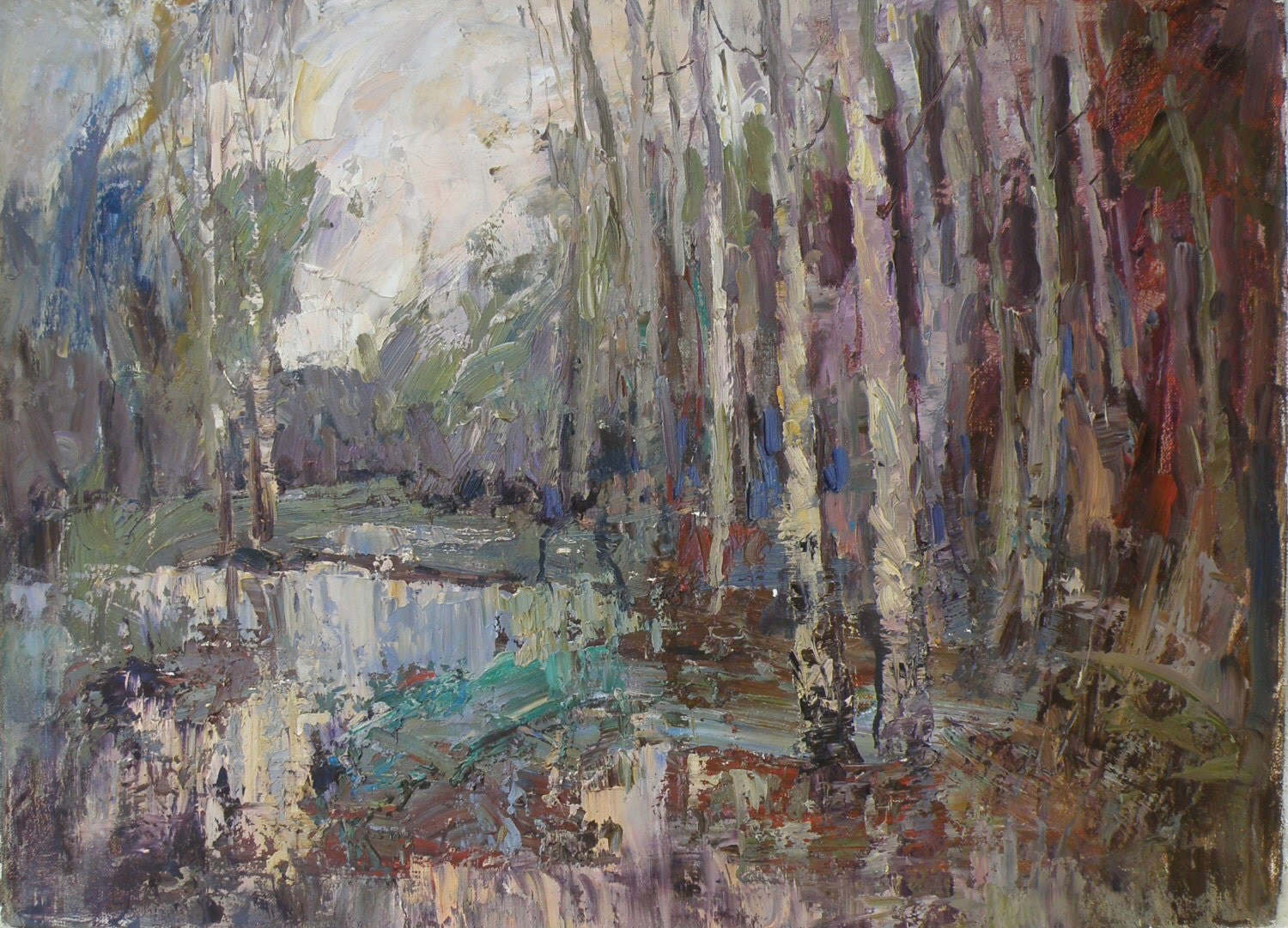 IMPRESSIONIST SPRING LANDSCAPE Original Oil Painting In