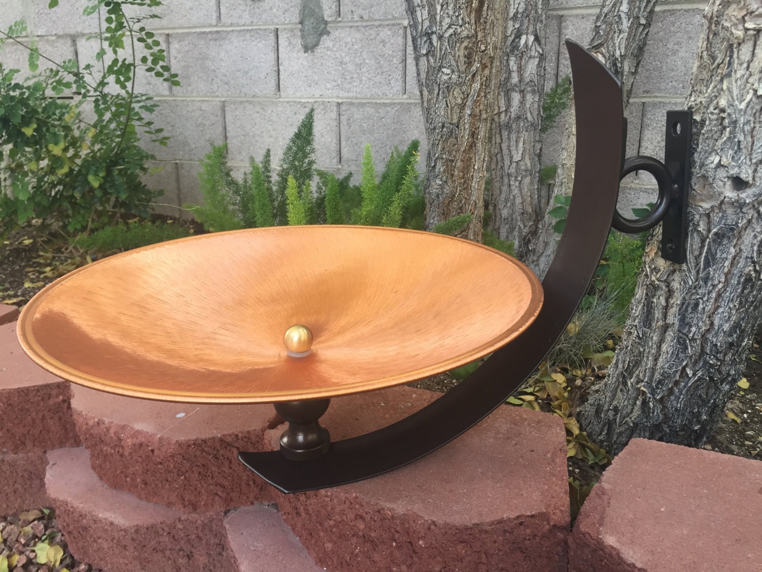 Large Copper Bird Bath Bowl with Wall Mount Bracket/Garden