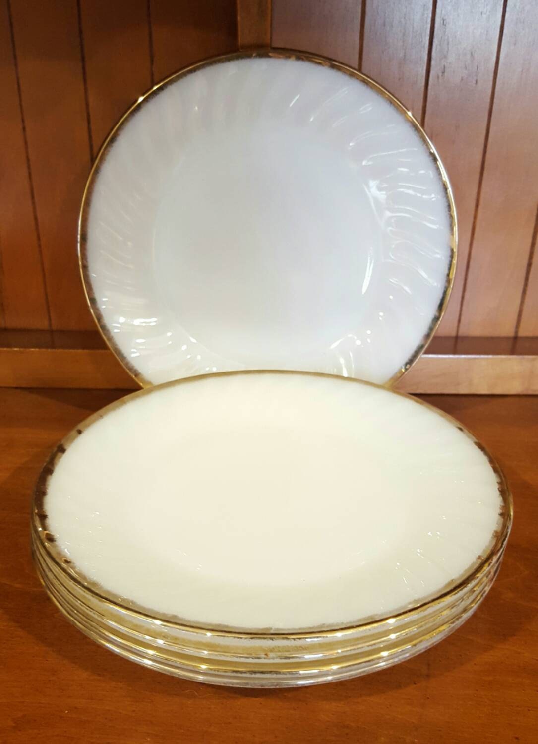 Vintage Fire King Milk Glass Plate and Saucer Set with Gold