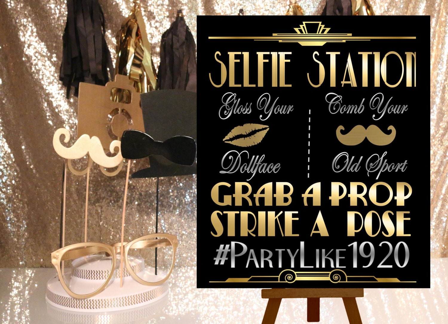 DIGITAL FILE Selfie Station Wedding Hashtag Gatsby party