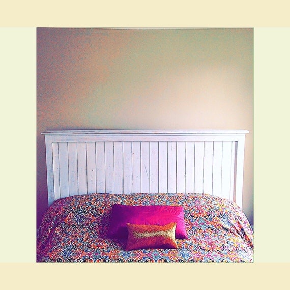Distressed White Headboard. Rustic Home Decor. bedroom