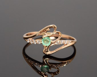 Emerald ring, Gold emerald ring, Green stone ring, Twig ring, Fine ring, Gemstone ring, Elegant gold ring, May birthstone