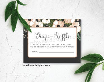 DIGITAL - Baby Shower Diaper Raffle Card Insert Pink Gray Floral Invitation Insert Card Printable Download Baby Girl Shower Digital File