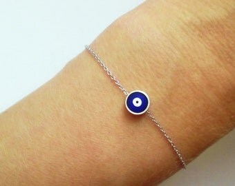 Silver Evil Eye Bracelet, Nazar Jewelry, Silver Nazar Bracelet, Small Amulet Bracelet, Turkey Silver Talisman / B426a