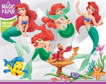 The Little Mermaid Clipart - Ariel Disney Digital 300 DPI PNG Images, Photos, Scrapbook, Digital, Cliparts - Instant Download