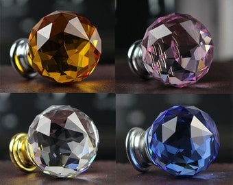 Rhinestone Glass Dresser Knobs Crystal Drawer Knob Pulls / Pink Yellow Blue Clear Sparkly Kitchen Cabinet Handles Knob Colorful Decor Bling