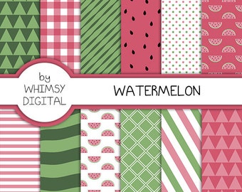 Download Digital Paper Watermelon party Hot Pink Fuchsia black green