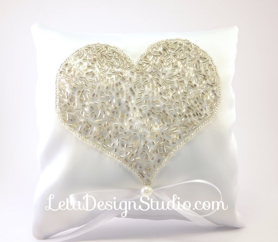 Heart Embroidered Wedding ring pillow Wedding handmade ring