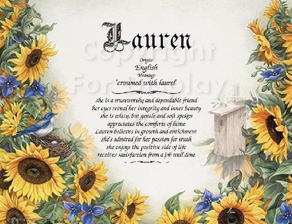 Personalized Sunflower Name Meaning Print