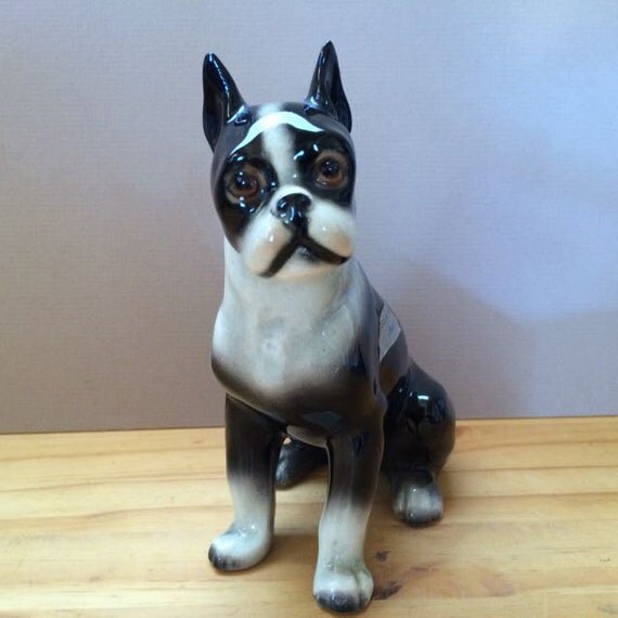 adorable seated boston terrier puppy collectible figurine