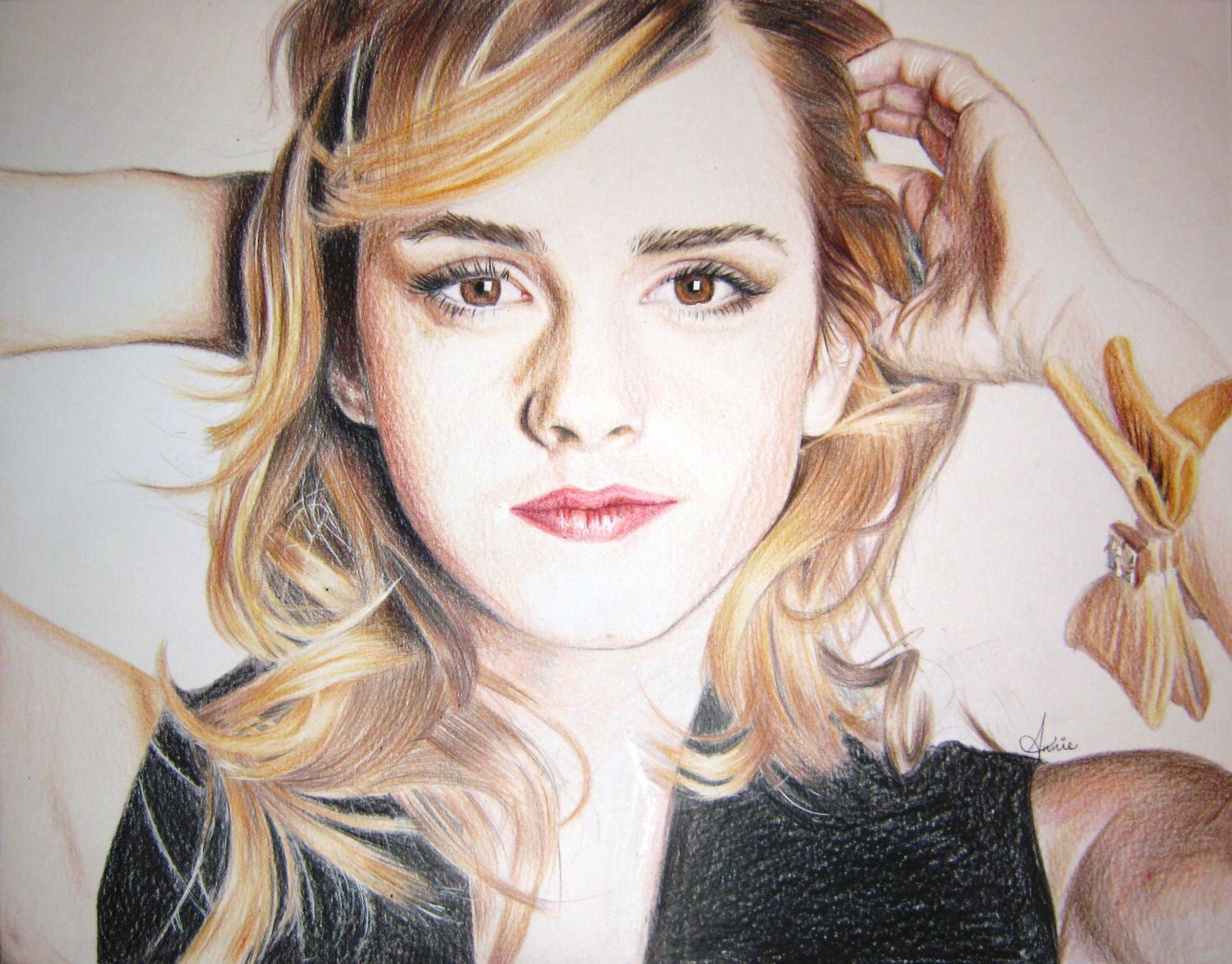 Original Emma Watson colored pencil drawing portrait