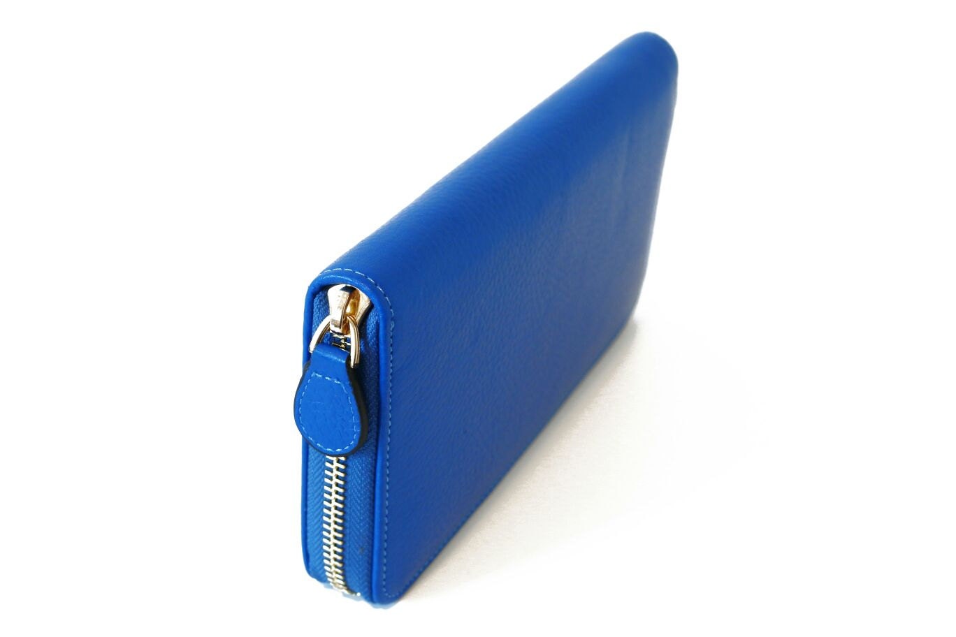 Geniune Leather Zip Wallet for Woman W One Blue Fedex