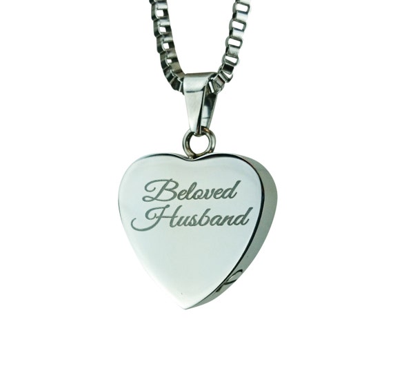 Beloved Husband Heart Urn Pendant Memorial Ash Cremation