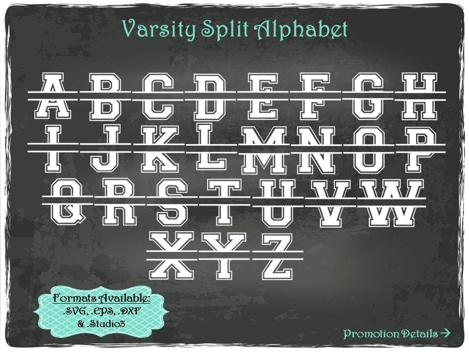 Download Varsity Split Alphabet in .SVG .EPS .DXF & .Studio3 formats