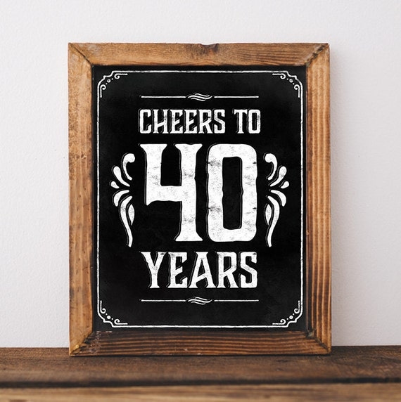 40th birthday decorations. Cheers to 40 years. Printable 40th