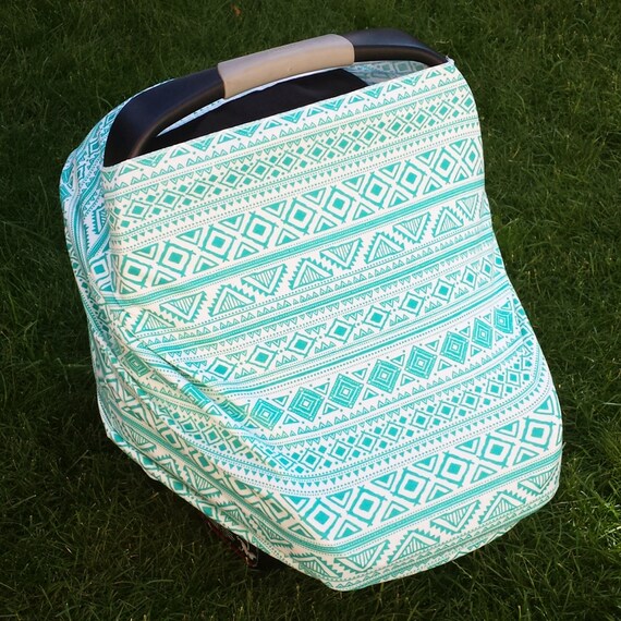 Stretchy Car Seat Cover/Canopy Teal Tribal Aztec by SolchanCover