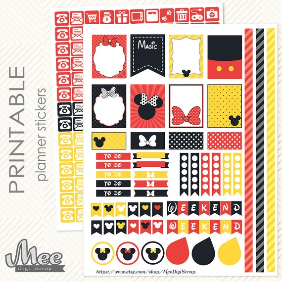Mickey and Minnie mouse inspired PRINTABLE Planner Stickers
