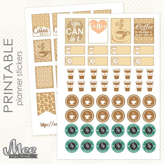 coffee planner stickersprintable planner by meedigiscrap on etsy