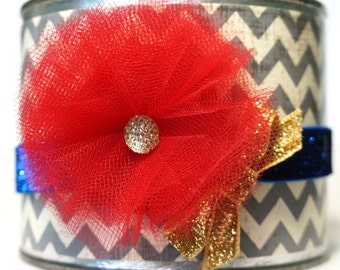 Snow White Headband - Wonder Woman Headband - Red, Blue, and Gold Headband - Newborn, Baby, Infant, Toddler, Child, Adult