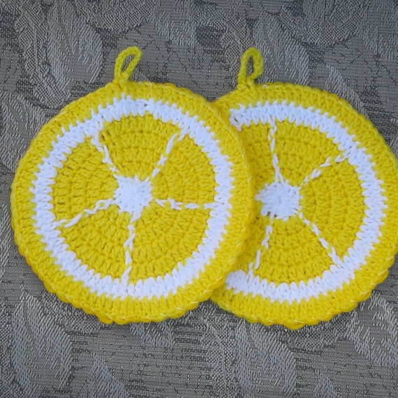 Lemon/Fruit Crochet Pot Holder/Hot Pad Set of 2