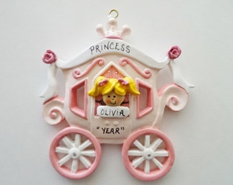 Personalized Christmas Ornament for Girl - Princess and Carriage Girls Personalized Ornament- Custom Personalized Girl Princess Ornament