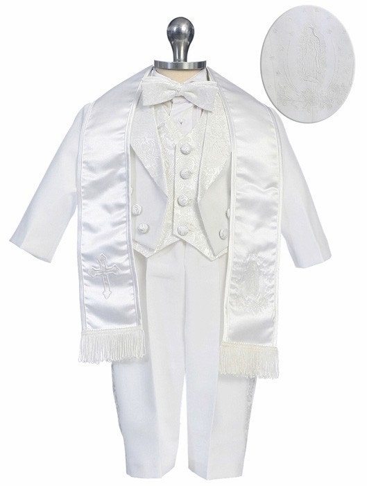 Boys Baptism Clothing Suit Set White 6 piece Elegant Suit with