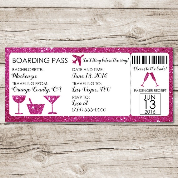 Boarding Pass Invitation Bachelorette Party Printable Pink