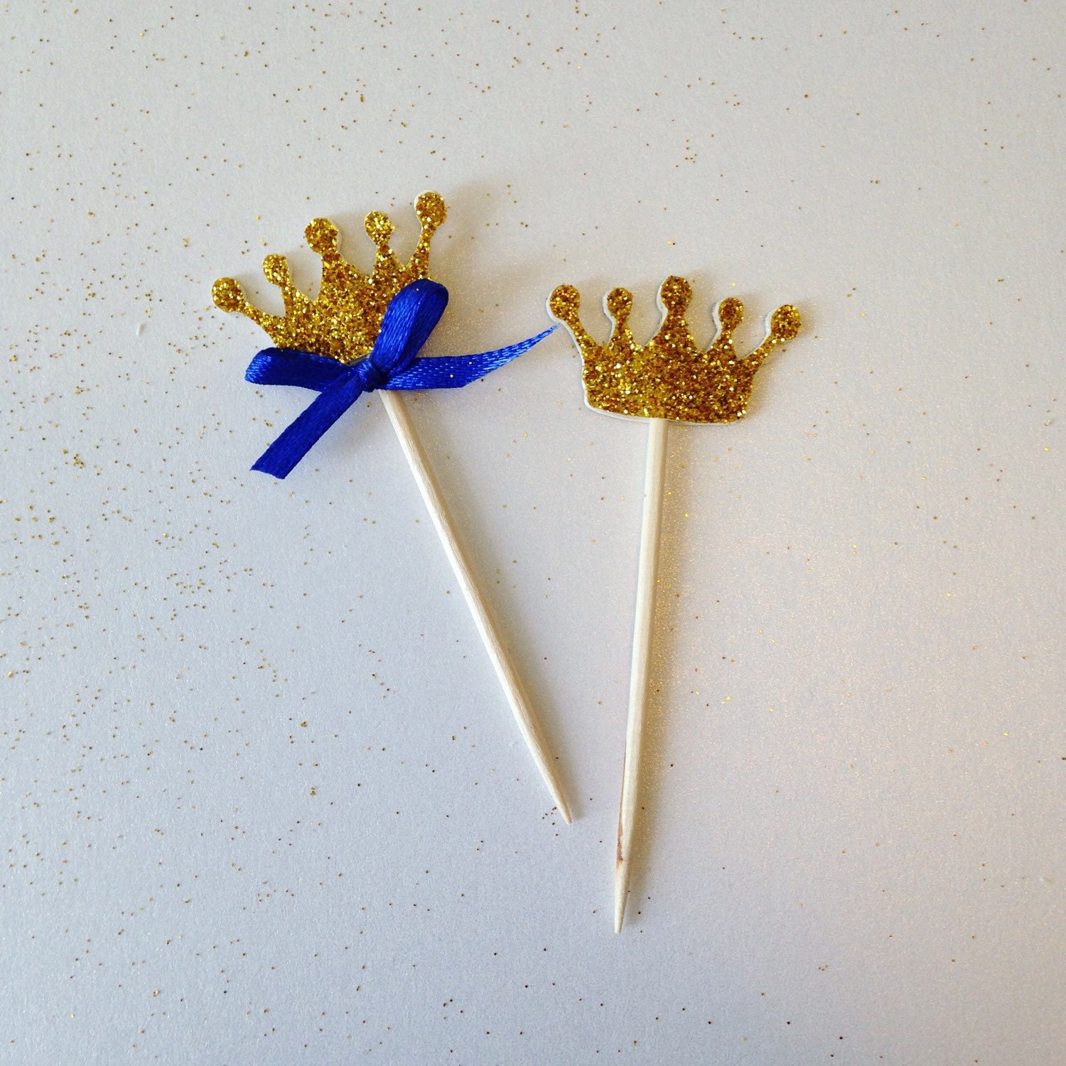 Gold crown cupcake toppers . Royal birthday theme . Prince