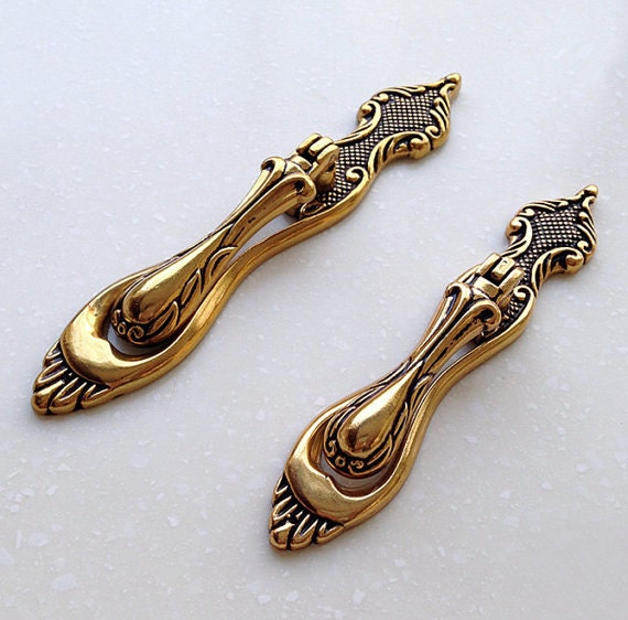 Antique Brass Dresser Drop Pulls Handles Knobs Drawer Pull