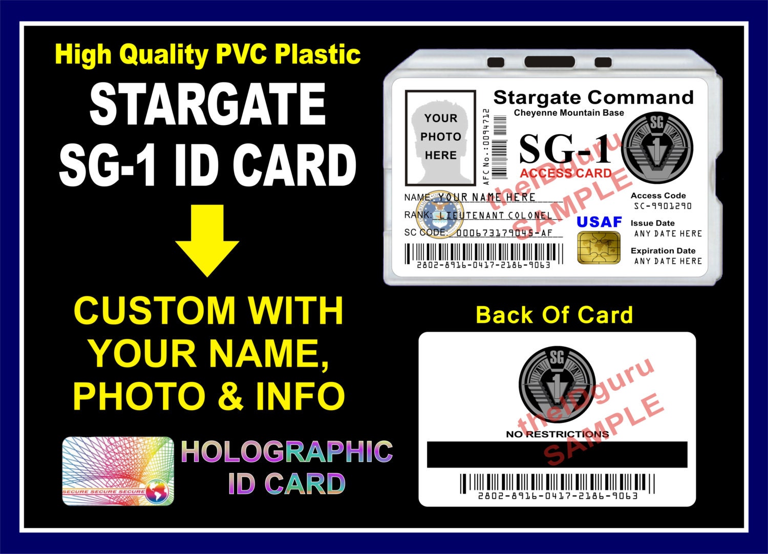 Stargate SG 1 ID Badge Card Custom Printed With Your Info