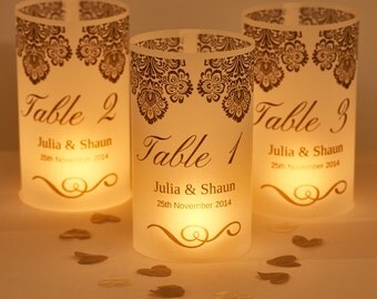 Damask Wedding Table Number Lanterns-wedding table decorations-wedding table luminaries-table number decorations for weddings-wedding