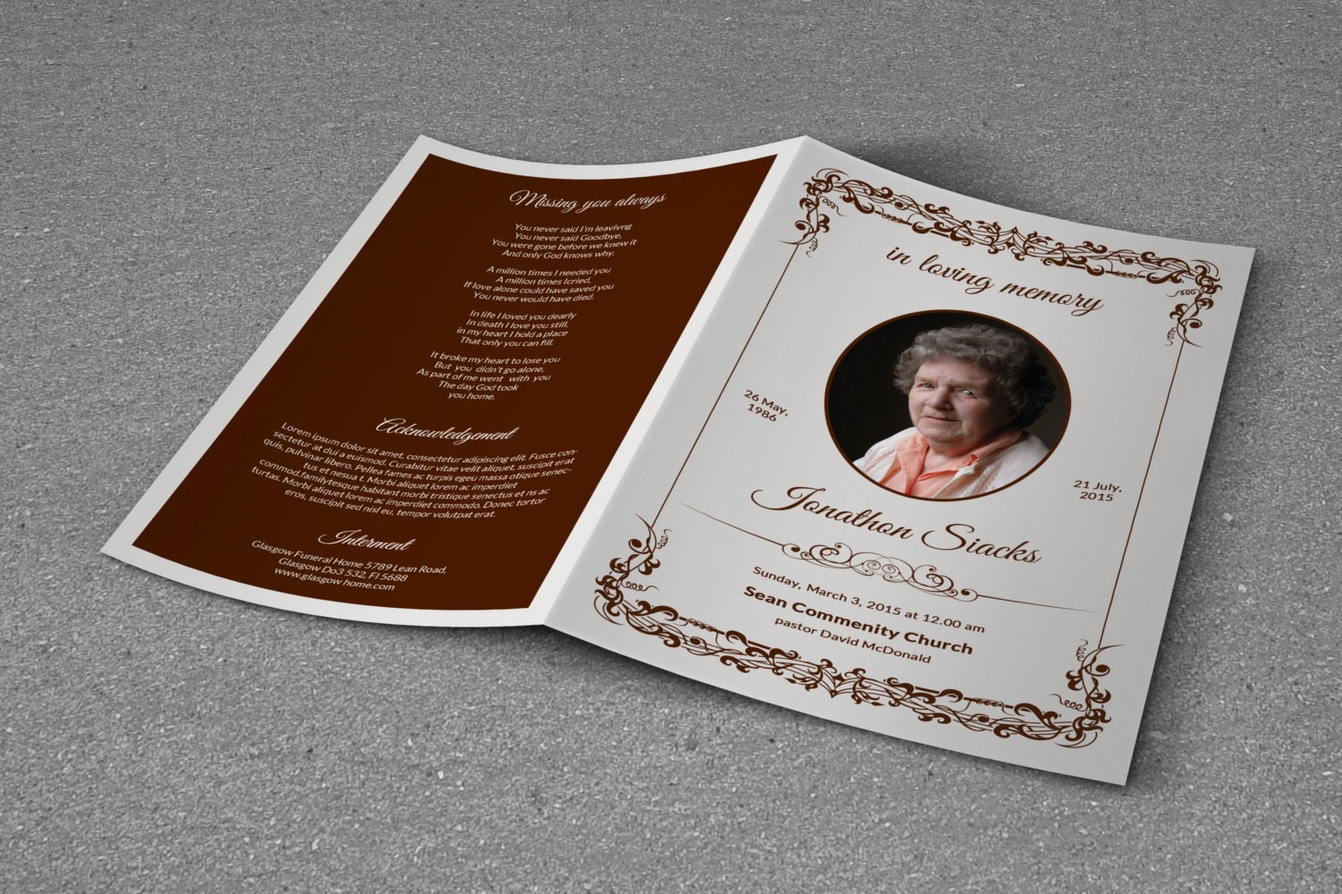 Printable Funeral Program Template memorial program template
