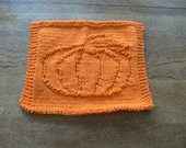 Hand Knit Orange Pumped Up Pumpkin Wash Cloth or Dish Cloth