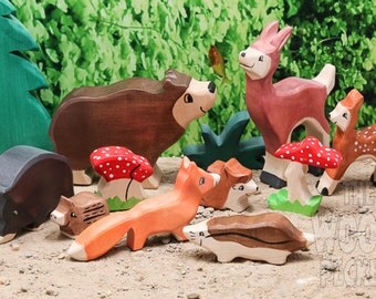 SALE - Forest Set, Pretend Play, Nature table toys, Waldorf toys, wild animals, Toddler toys, Wooden toys, Partyfavors for Boys Girls