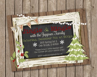 Christmas Party Invitation - Jingle and Mingle - Chalkboard - printable 5x7